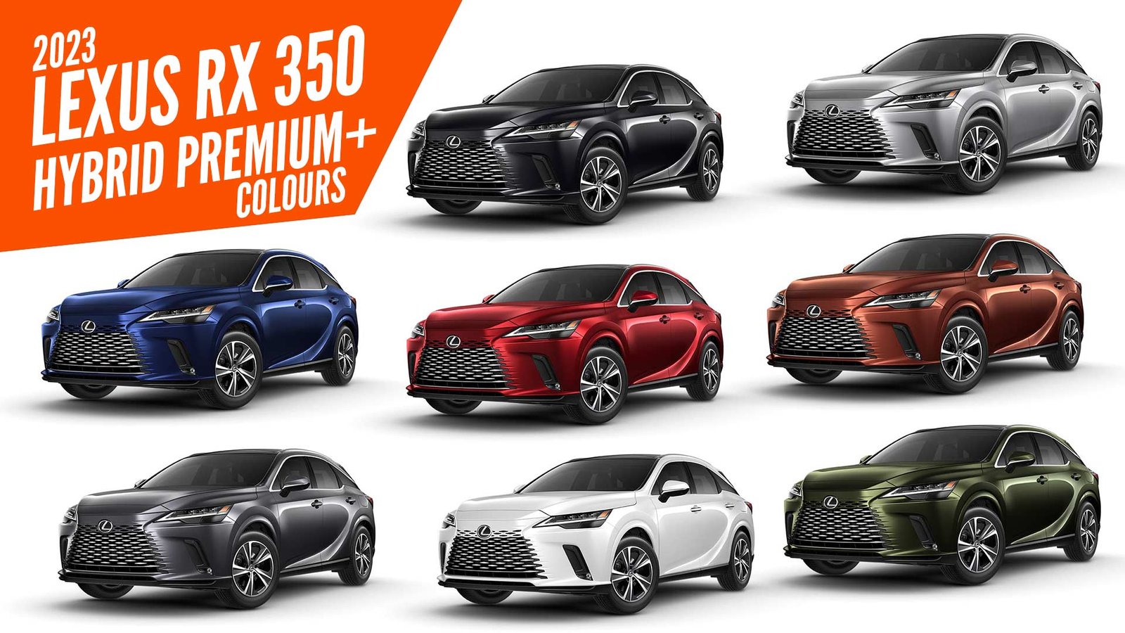 The new 2023 Lexus RX350 Hybrid Premium+ All Color Options Images